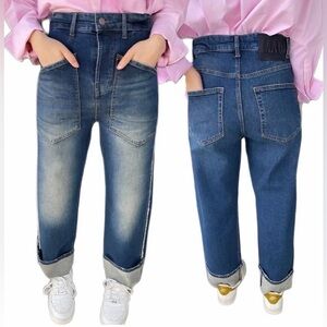 MAC Jeans Baggy Straight Size 12 / 42 Dark Wash Fringe